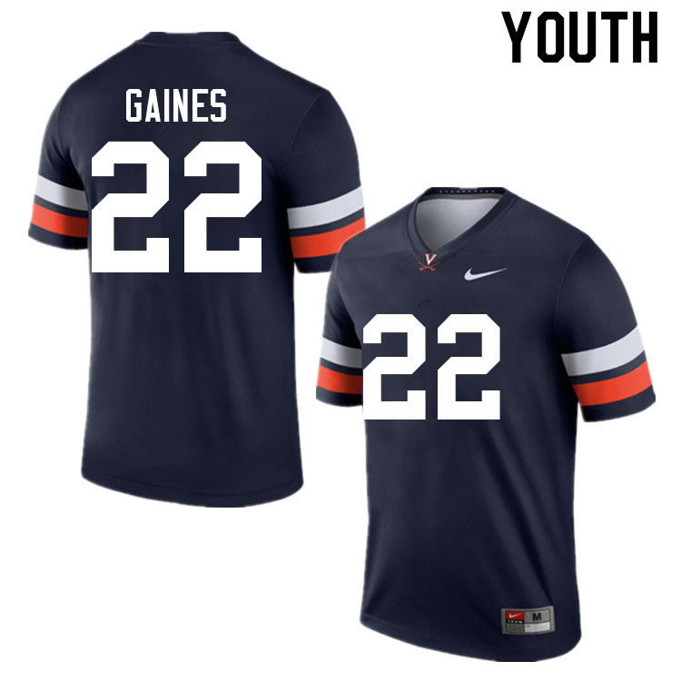 Youth #22 Elijah Gaines Virginia Cavaliers College Football Jerseys Sale-Navy - Click Image to Close